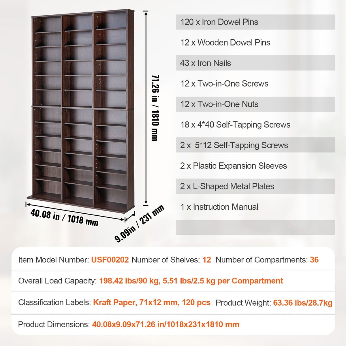Media Storage Cabinet, Adjustable DVD Cabinet, CD Storage Holds up to 1080 CDs, Protects & Organizes Music, Movie, Video Games or Memorabilia Collections-Espresso
