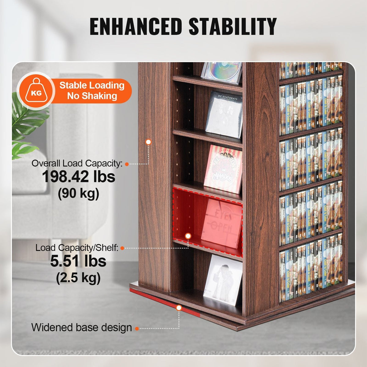 Media Storage Cabinet, Rotating Media Tower, Holds up to 1040 CDs, Protects & Organizes Music, Movie, Video Games or Memorabilia Collections- Espresso