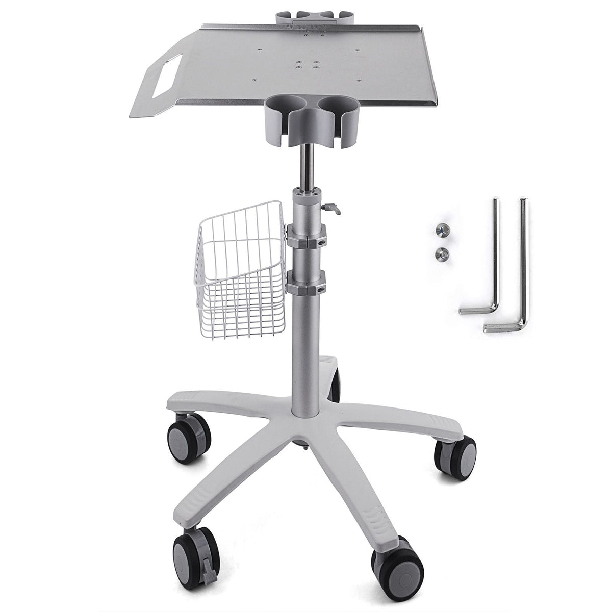 Medical Cart, Salon Cart with Wheels, Mobile Trolley Cart 26.77"-42.91" Height Adjustable, Metal Salon Stations for Hair Stylist, Rolling Desktop Lab Cart for Clinic, Beauty and Salon