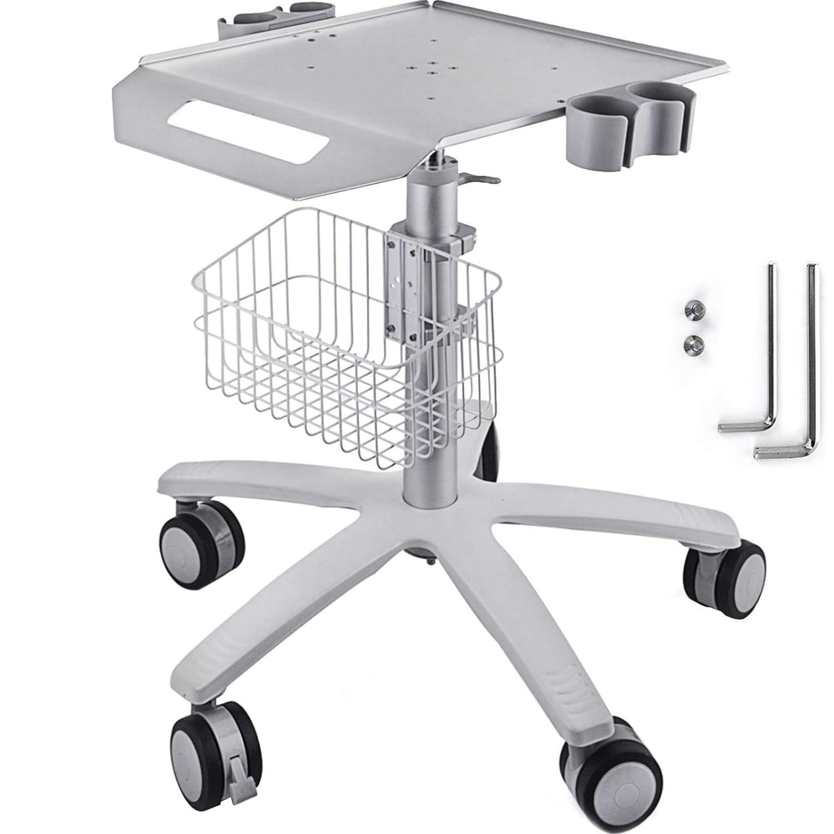 Medical Cart, Salon Cart with Wheels, Mobile Trolley Cart 26.77"-42.91" Height Adjustable, Metal Salon Stations for Hair Stylist, Rolling Desktop Lab Cart for Clinic, Beauty and Salon