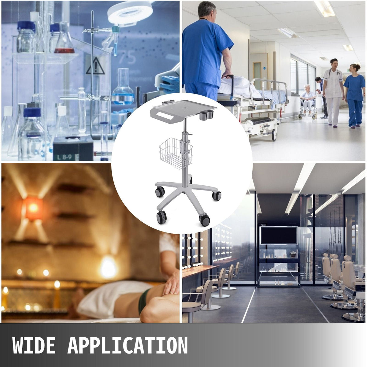 Medical Cart, Salon Cart with Wheels, Mobile Trolley Cart 26.77"-42.91" Height Adjustable, Metal Salon Stations for Hair Stylist, Rolling Desktop Lab Cart for Clinic, Beauty and Salon