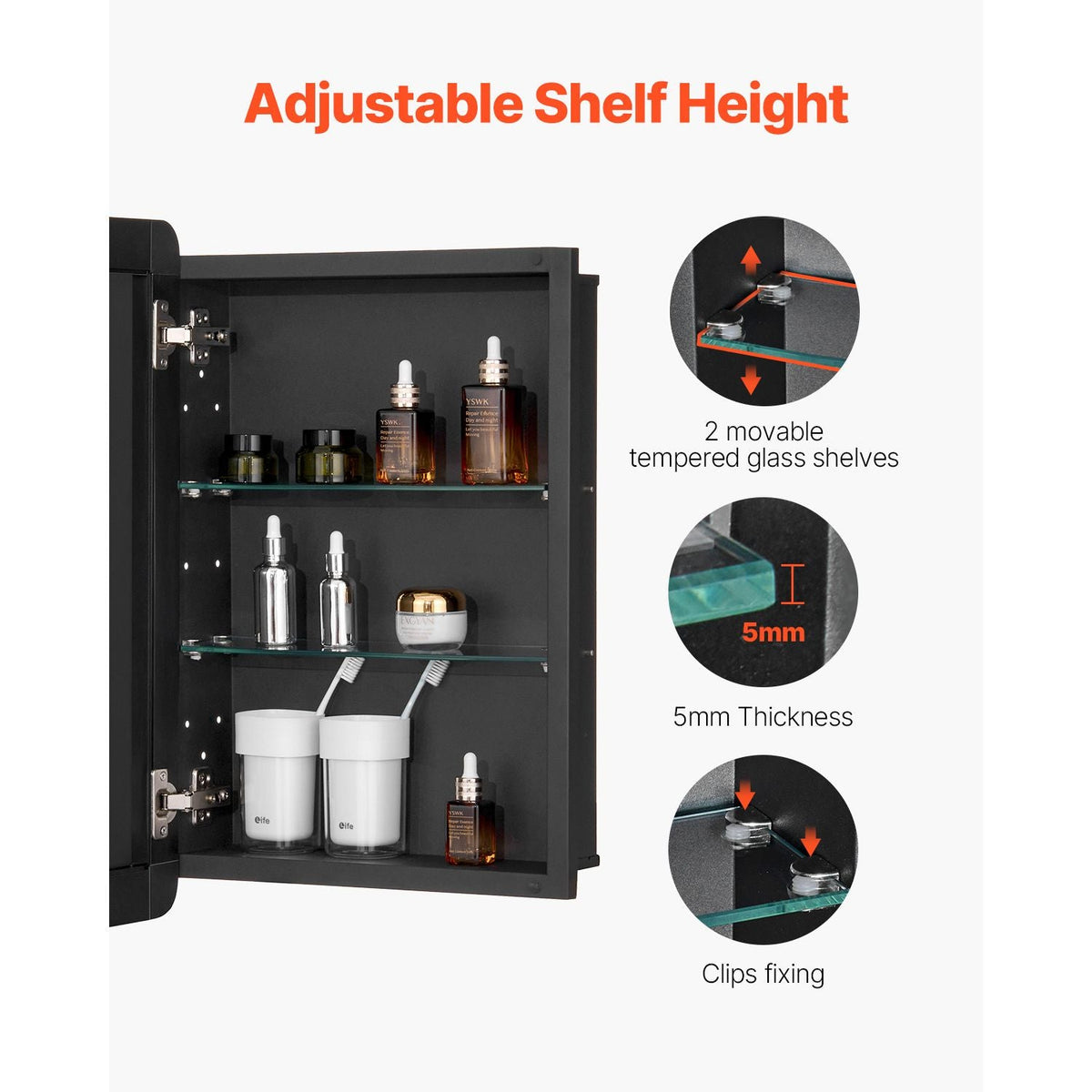 Medicine Cabinet, 16 x 24 inch, Medicine Cabinet for Bathroom with Mirror, Aluminum Frame Bathroom Wall Cabinet, 2-layer Adjustable Shelves, Recessed & Wall-mounted Installation