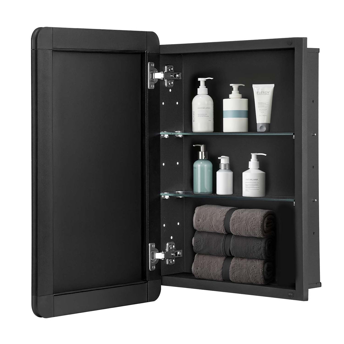 Medicine Cabinet, 16 x 24 inch, Medicine Cabinet for Bathroom with Mirror, Aluminum Frame Bathroom Wall Cabinet, 2-layer Adjustable Shelves, Recessed & Wall-mounted Installation