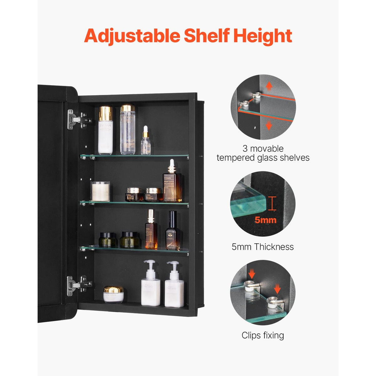 Medicine Cabinet, 16.5 x 27.5 inch, Medicine Cabinet for Bathroom with Mirror, Aluminum Frame Bathroom Wall Cabinet, 3-layer Adjustable Shelves, Recessed & Wall-mounted Installation