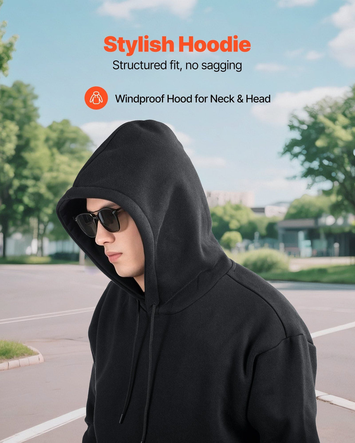 Men Pullover Hoodie, Medium Size, Fleece Long Sleeve Comfy Casual Basic Pullover Hooded Sweatshirt, Warm & Skin-friendly, Practical & Trendy, Black Hoodie with Large Pocket for Fall & Winter