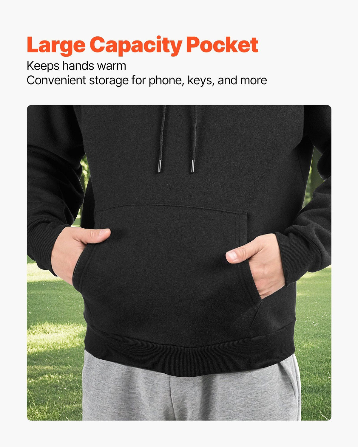 Men Pullover Hoodie, Small Size, Fleece Long Sleeve Comfy Casual Basic Pullover Hooded Sweatshirt, Warm & Skin-friendly, Practical & Trendy, Black Hoodie with Large Pocket for Fall & Winter