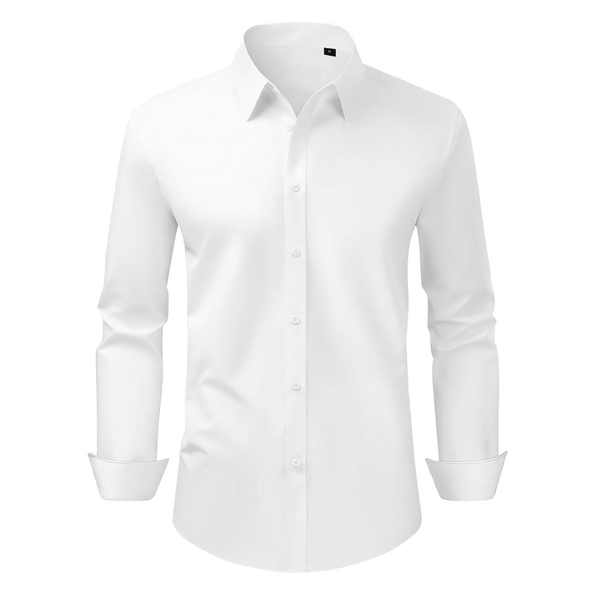 Men's Button Up Shirt, Mens Long Sleeve Wrinkle-free Button Down Dress Shirts, Slim Fit Soft Stretch Fabric for Business Casual or Formal, Work, Wedding, Dinner, White, M Size