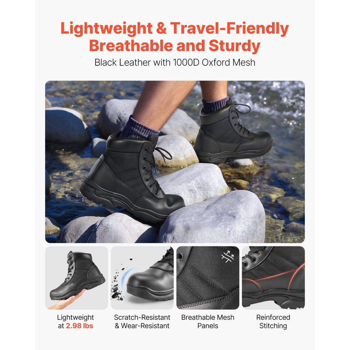 Men's Military Tactical Boots, 6 inch Combat Hiking Work Boots, Lightweight & Breathable & Sturdy Mens Motorcycle Interceptor Trooper Boot, for Outdoor Security Mountaineering, US Size 12