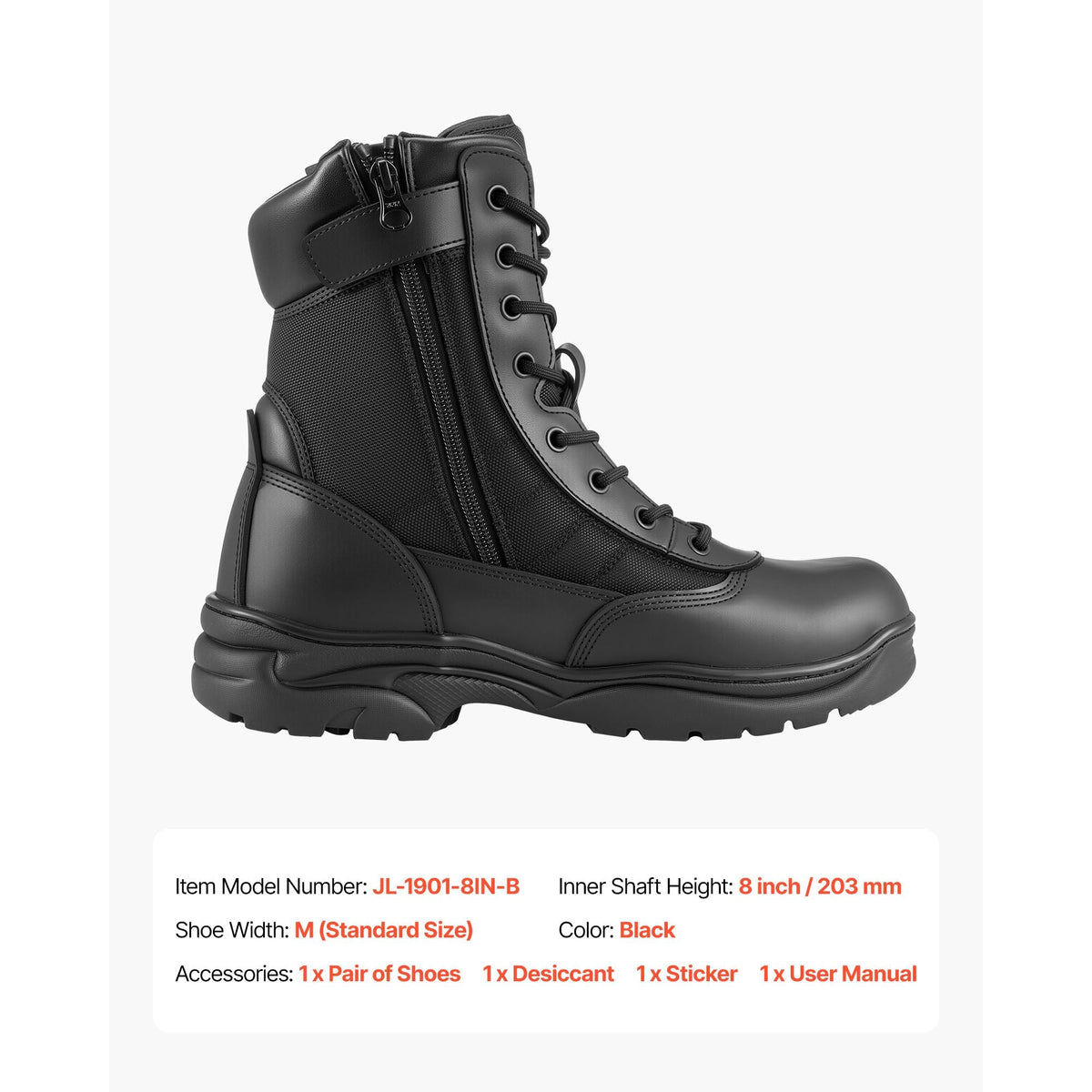 Men's Military Tactical Boots, 8 inch Combat Hiking Work Boots, Lightweight & Breathable Side Zipper Mens Motorcycle Interceptor Trooper Boot, for Outdoor Security Mountaineering, US Size 9.5