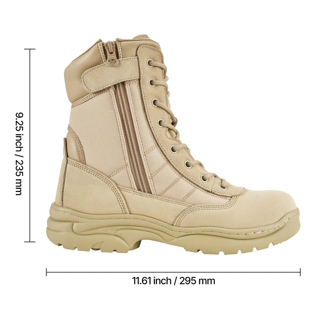 Men's Military Tactical Boots, 8 inch Combat Hiking Work Boots, Lightweight & Breathable Side Zipper Motorcycle Interceptor Trooper Boot, for Outdoor Security, US Size 11 Sand-colored