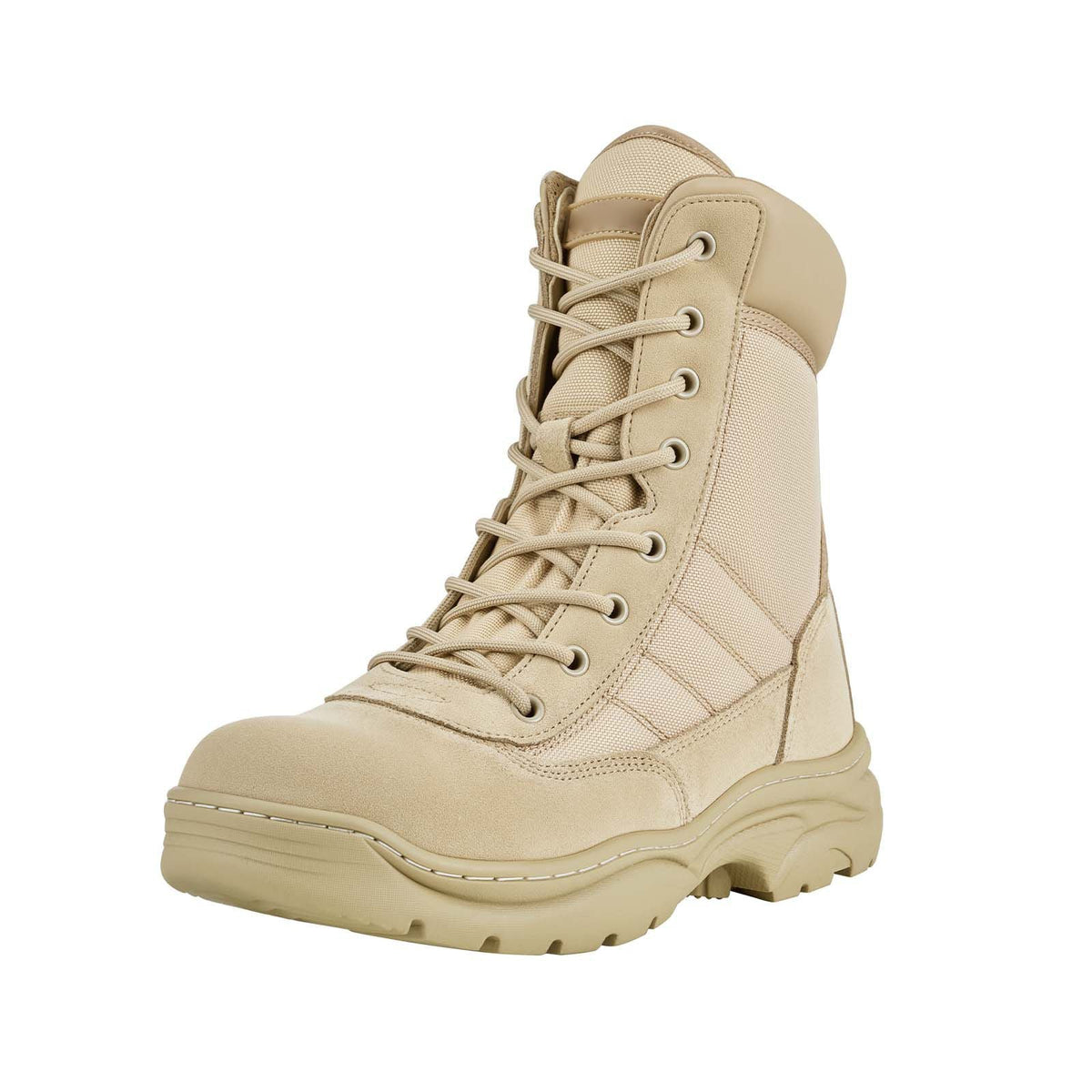 Men's Military Tactical Boots, 8 inch Combat Hiking Work Boots, Lightweight & Breathable Side Zipper Motorcycle Interceptor Trooper Boot, for Outdoor Security, US Size 11 Sand-colored