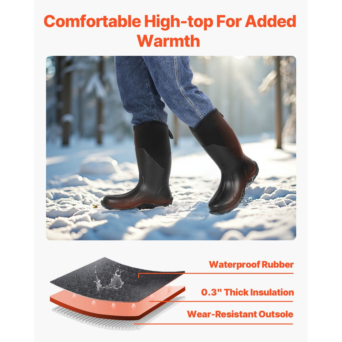 Men's Rubber Boots, Protective Footwear, Waterproof Anti Slip Hunting Boots, Gardening Insulated Mud Boots, Protective Footwear, Lightweight & Durable, for Manufacturing, Farming, Size 11 US