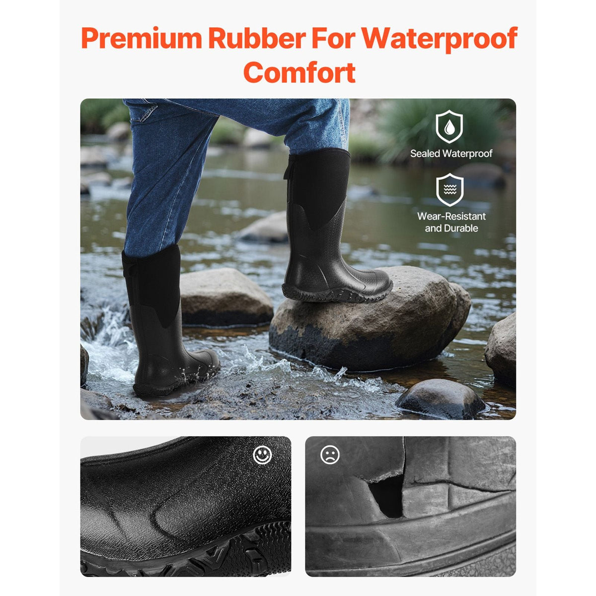 Men's Rubber Boots, Protective Footwear, Waterproof Anti Slip Hunting Boots, Gardening Insulated Mud Boots, Protective Footwear, Lightweight & Durable, for Manufacturing, Farming, Size 11 US