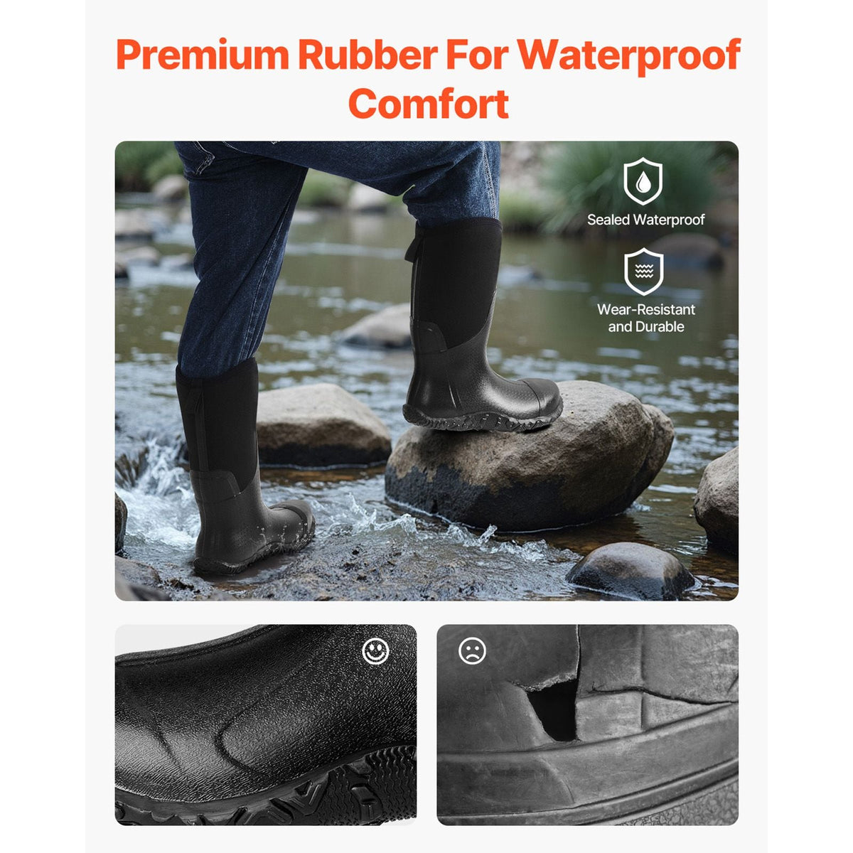 Men's Steel Toe Rubber Boots, Protective Footwear, Waterproof Rain Fishing Boots, Outdoor Non-Slip Work Shoes, Lightweight and Durable, for Manufacturing, Construction, Farming, Size 13 US