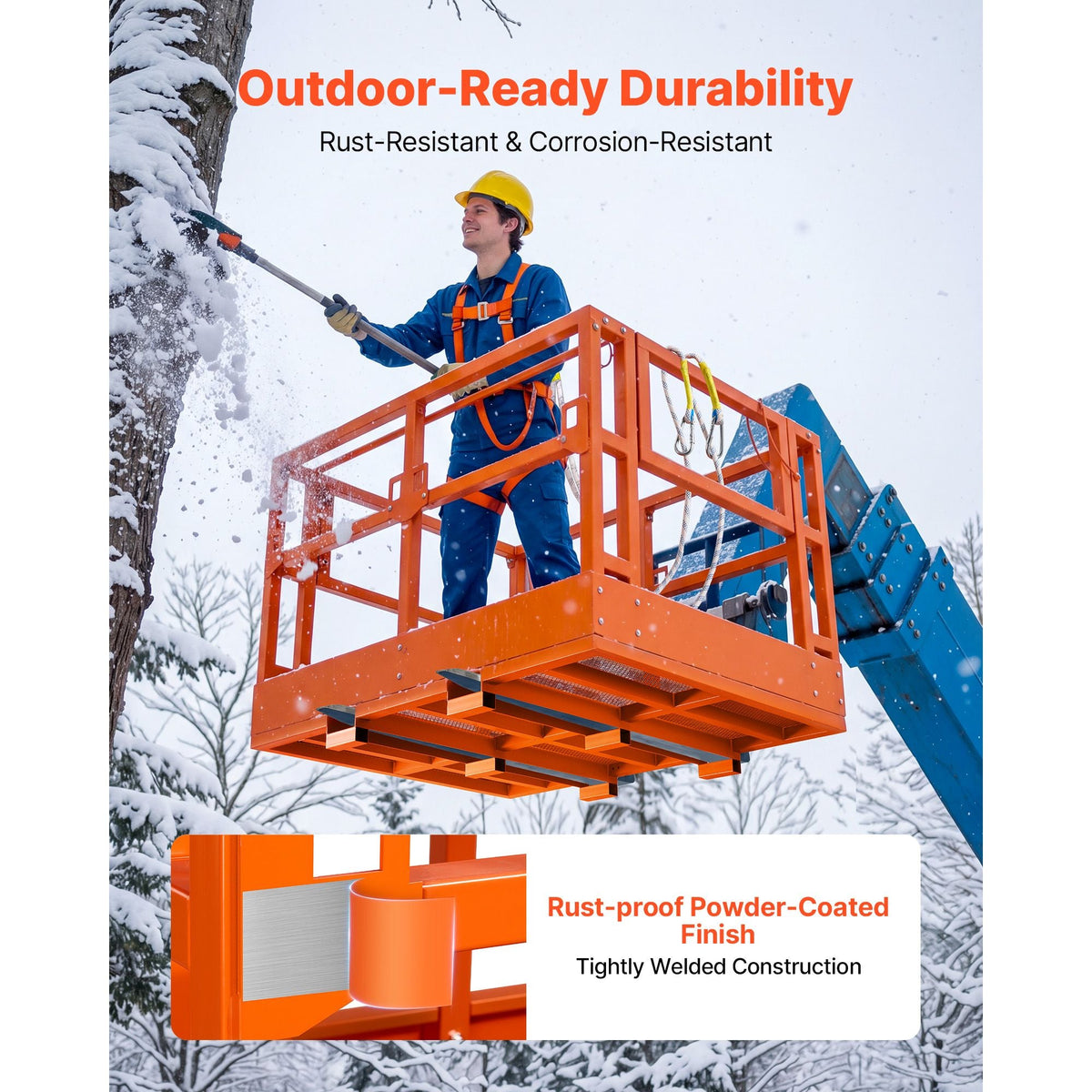 Mesh Telehandler Work Platform, 48 x 73.9 Inch, Man Safety Basket, 2000 lbs Capacity, Forklift Telehandler Attachment, Safety Cage, Heavy Duty Carbon Steel, for Most Aerial Jobs Lifting Loader