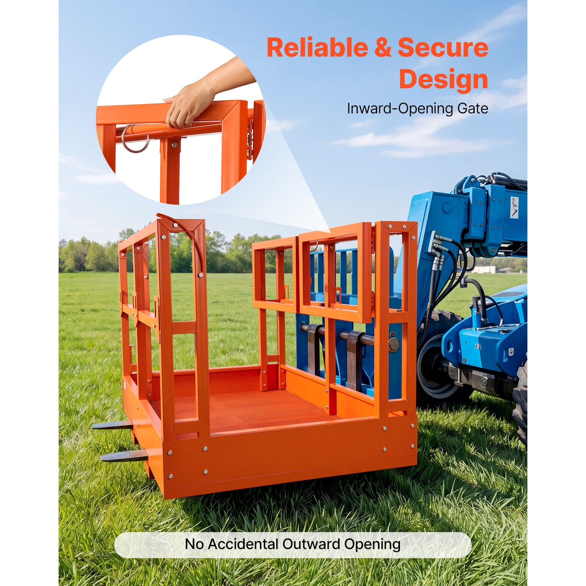 Mesh Telehandler Work Platform, 48 x 73.9 Inch, Man Safety Basket, 2000 lbs Capacity, Forklift Telehandler Attachment, Safety Cage, Heavy Duty Carbon Steel, for Most Aerial Jobs Lifting Loader
