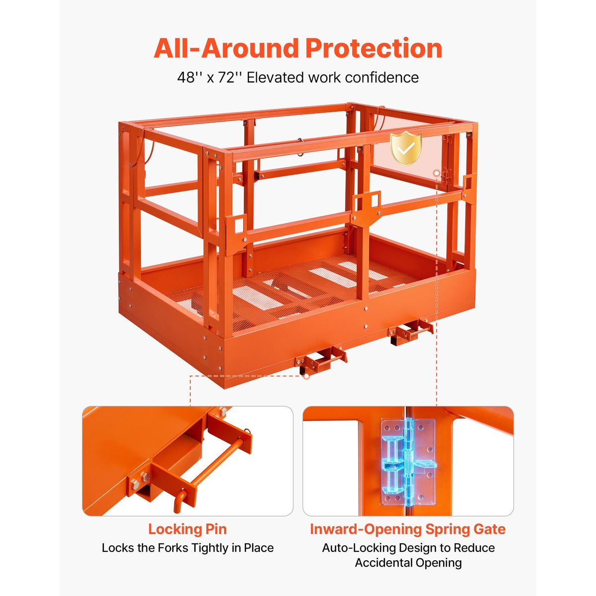 Mesh Telehandler Work Platform, 48 x 73.9 Inch, Man Safety Basket, 2000 lbs Capacity, Forklift Telehandler Attachment, Safety Cage, Heavy Duty Carbon Steel, for Most Aerial Jobs Lifting Loader