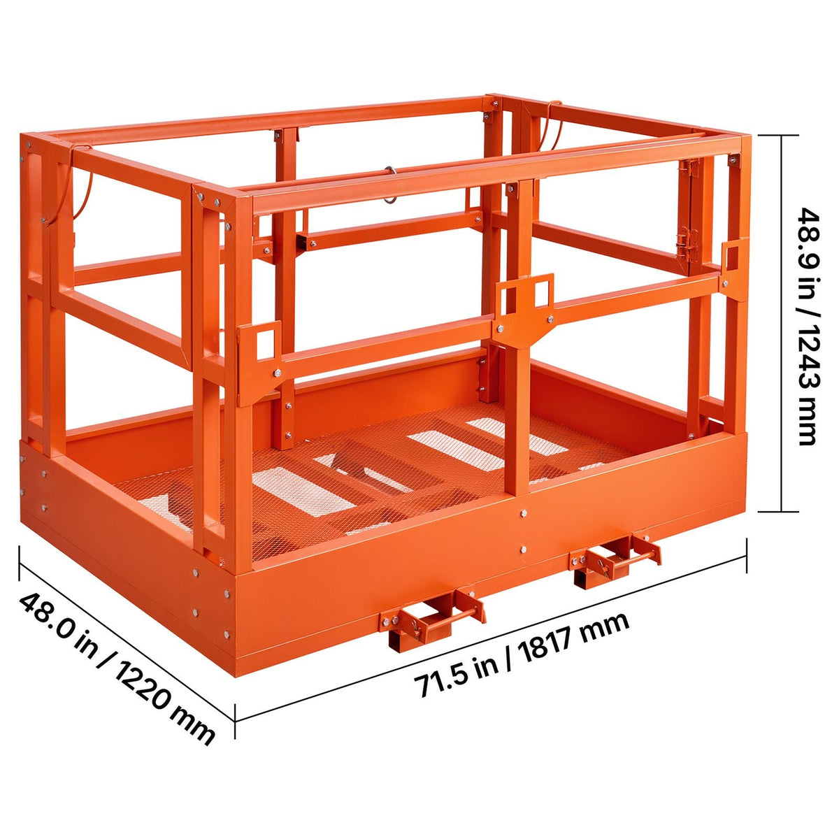 Mesh Telehandler Work Platform, 48 x 73.9 Inch, Man Safety Basket, 2000 lbs Capacity, Forklift Telehandler Attachment, Safety Cage, Heavy Duty Carbon Steel, for Most Aerial Jobs Lifting Loader