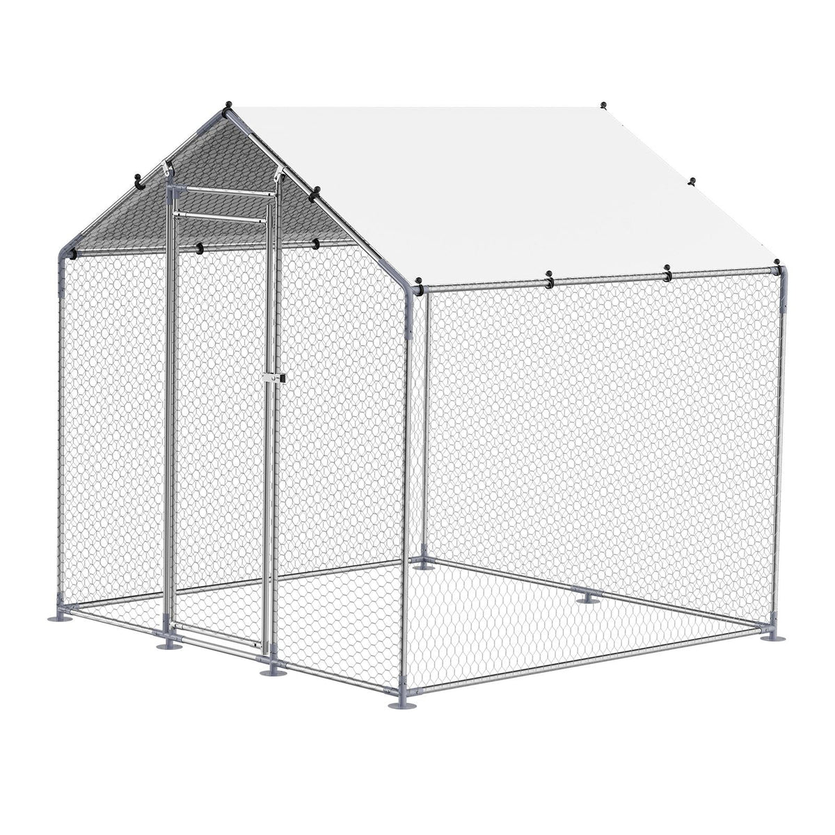 Metal Chicken Coop, 6.56x6.56x6.56ft Large Walk-in Chicken Runs with Cover, Spire Roof Hen House Enclosure with Security Lock, Outdoor Duck Rabbit Cage Poultry Pen for Backyard, Farm, Yard