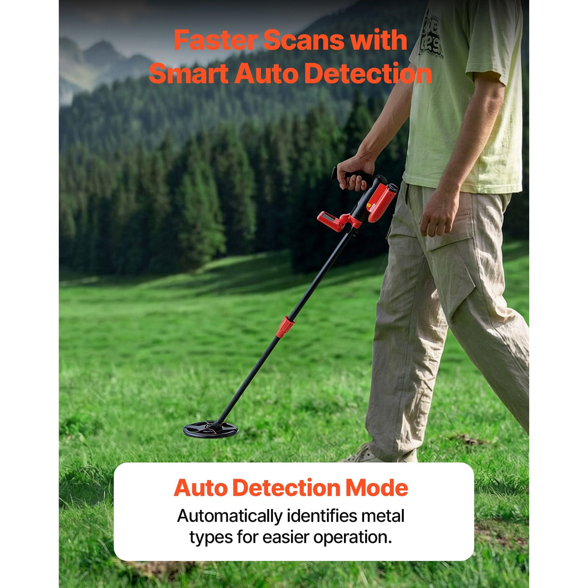 Metal Detector, 6", Lightweight Metal Detector with LCD Display, IP68 Waterproof Search Coil, Adjustable 22.8"-33.8" High Accuracy Gold Detector, Easy to Use, for Detecting Gold Treasure Hunting