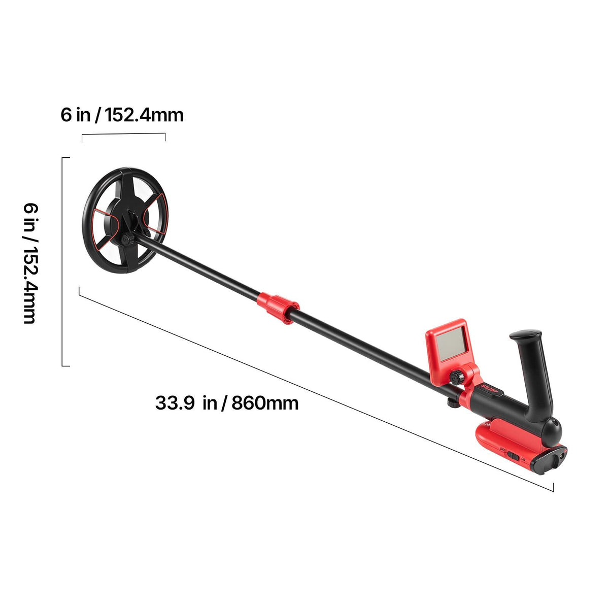 Metal Detector, 6", Lightweight Metal Detector with LCD Display, IP68 Waterproof Search Coil, Adjustable 22.8"-33.8" High Accuracy Gold Detector, Easy to Use, for Detecting Gold Treasure Hunting