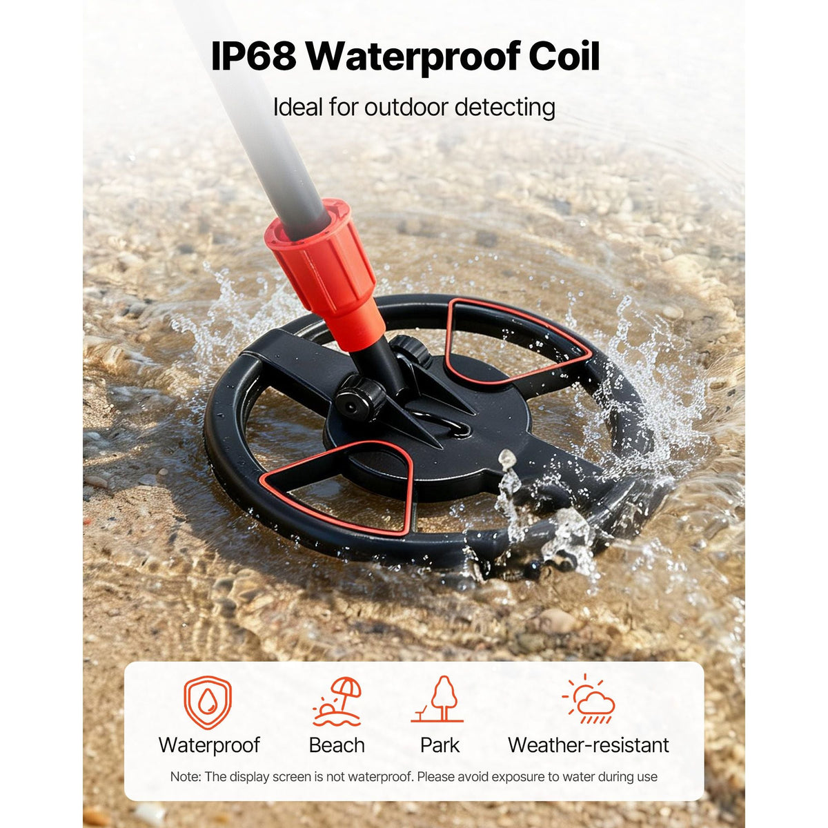 Metal Detector, 6", Lightweight Metal Detector with LCD Display, IP68 Waterproof Search Coil, Adjustable 22.8"-33.8" High Accuracy Gold Detector, Easy to Use, for Detecting Gold Treasure Hunting