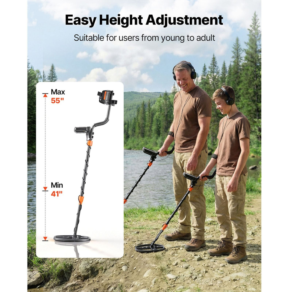 Metal Detector for Adults, 10", Professional High Accuracy Gold Detector, IP68 Waterproof Search Coil with Display, Headphones, 5 Modes, Adjustable Length, for Detecting Gold Treasure Hunting