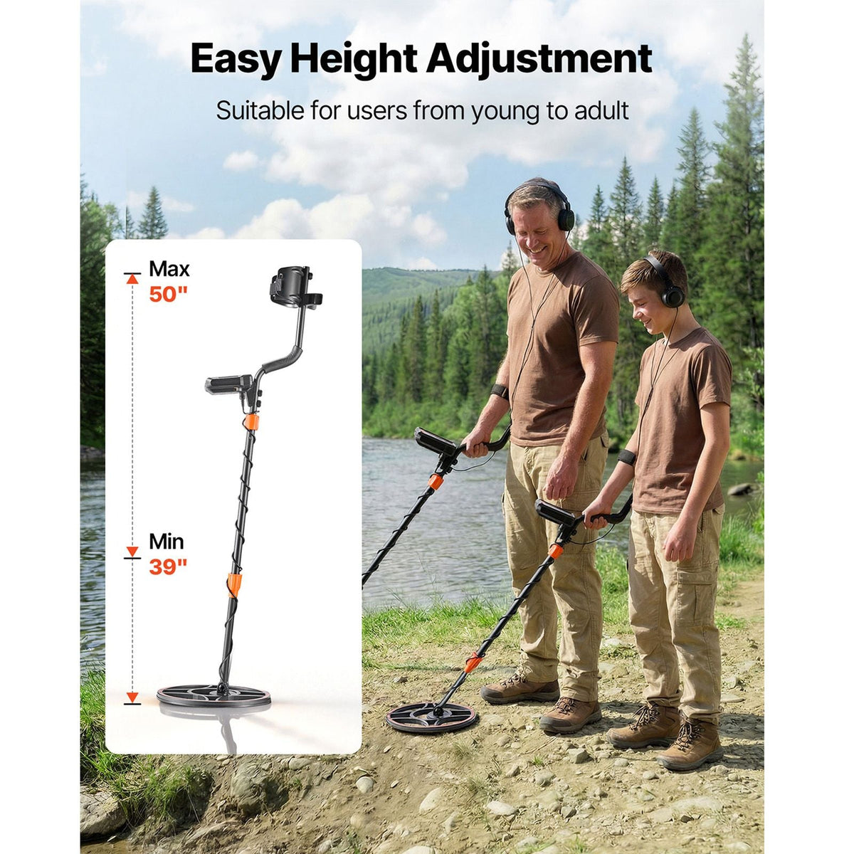 Metal Detector for Adults, 12", Professional High Accuracy Gold Detector, IP68 Waterproof Search Coil with Display, Headphones, 6 Modes, Adjustable Length, for Detecting Gold Treasure Hunting