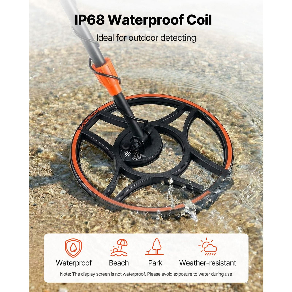 Metal Detector for Adults, 12", Professional High Accuracy Gold Detector, IP68 Waterproof Search Coil with Display, Headphones, 6 Modes, Adjustable Length, for Detecting Gold Treasure Hunting