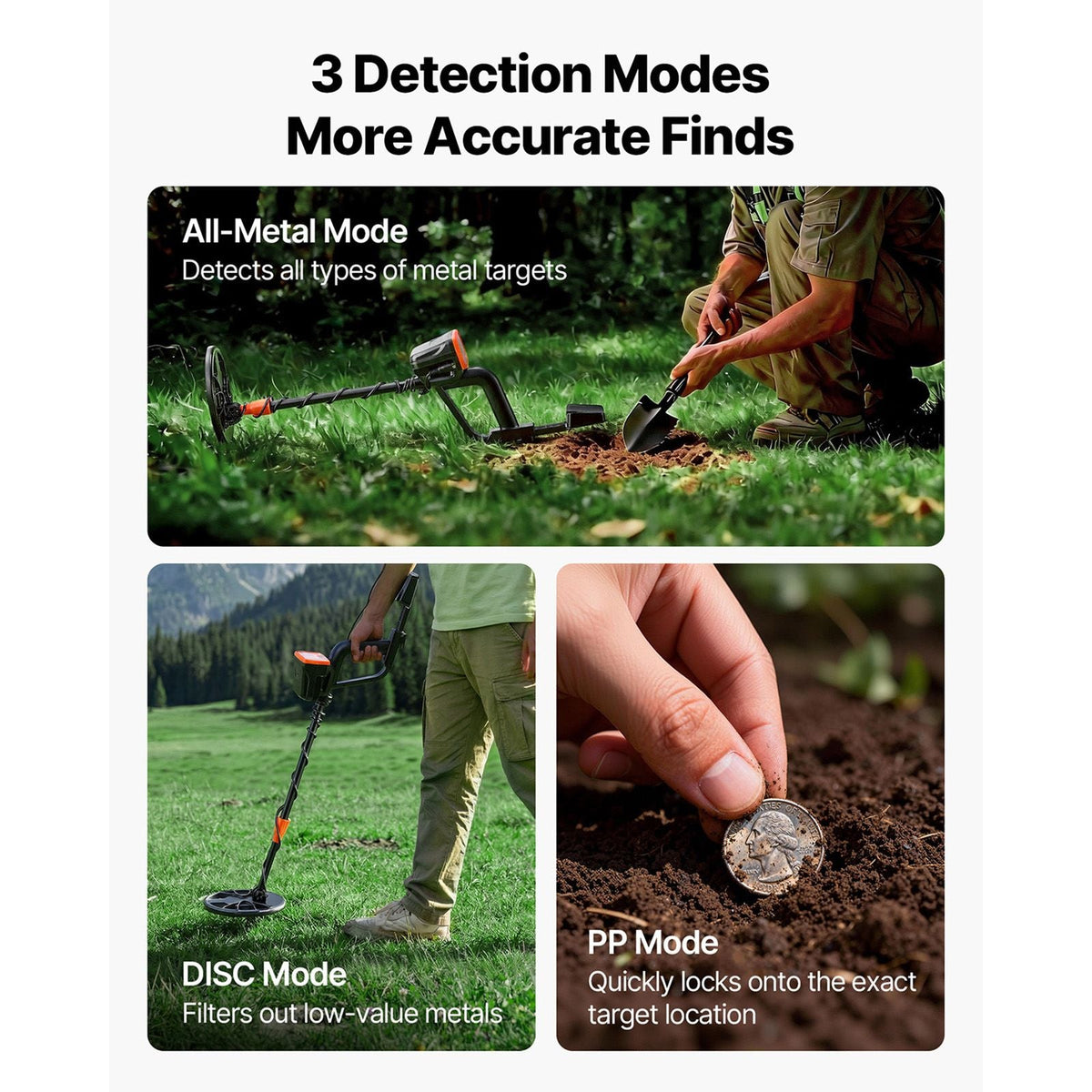 Metal Detector for Adults, 8", Professional High Accuracy Gold Detector, IP68 Waterproof Search Coil with Display, Headphones, 3 Modes, Adjustable Length, for Detecting Gold Treasure Hunting