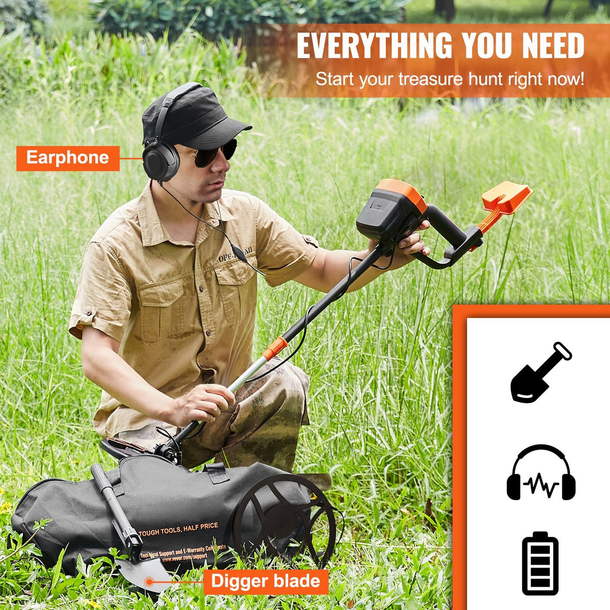 Metal Detector for Adults & Kids, 8 Inch Waterproof Search Coil with High Accuracy Pointer Display, Adjustable 38''-49'' Gold Detector, Lightweight Aluminum Stem for Detecting Gold Treasure