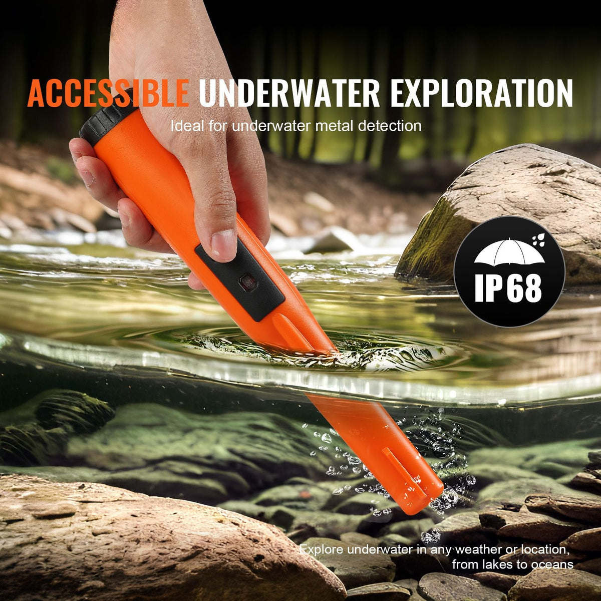 Metal Detector Pinpointer, IP68 Fully Waterproof Handheld Pin Pointer Wand, 4.5" Detection Depth, 3 Modes, Professional Treasure Hunting Probe with Holster and 9V Battery, for Adults and Kids