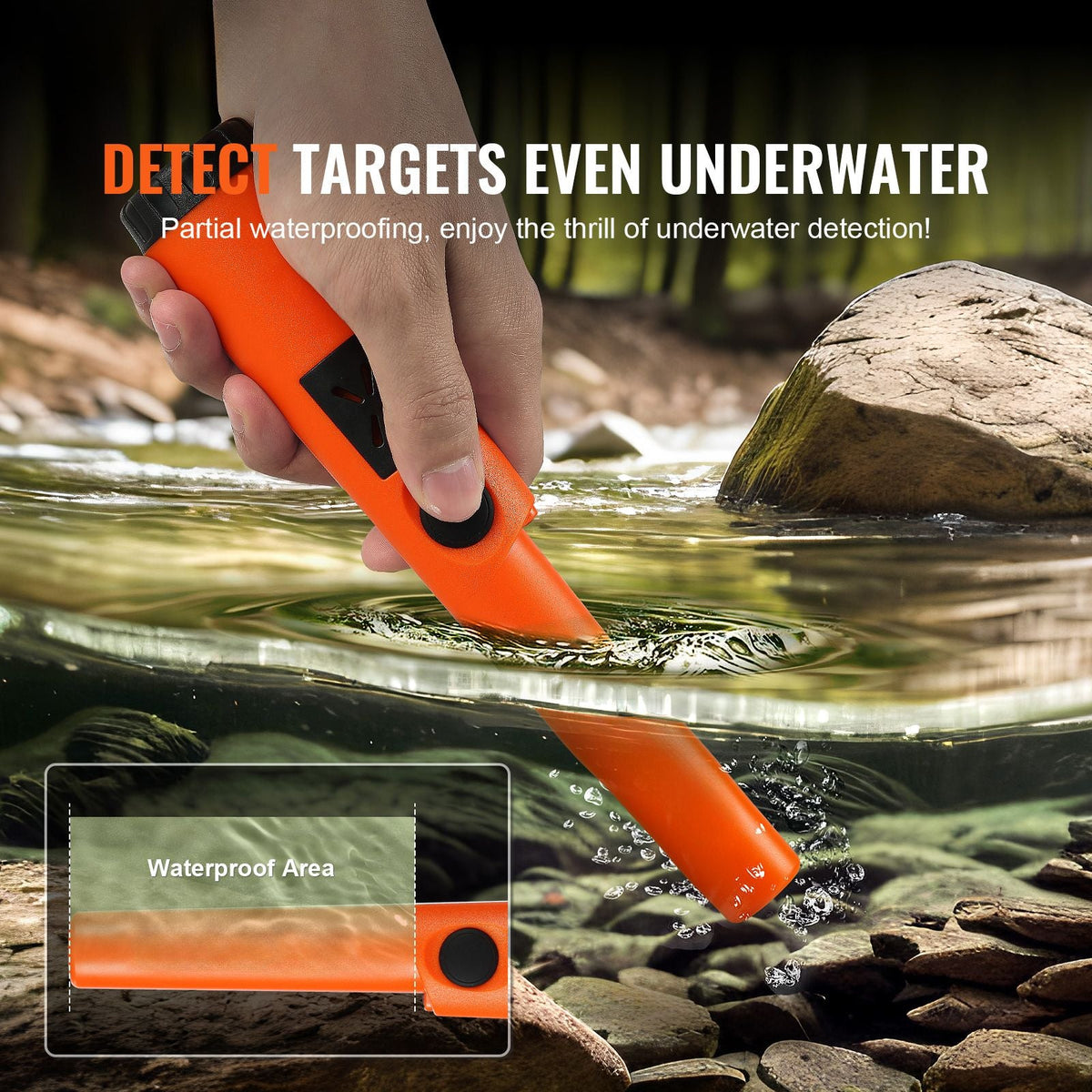Metal Detector Pinpointer, Partial Waterproof Handheld Pin Pointer Wand, 1.96" Detection Depth, 3 Modes, Treasure Hunting Probe with Holster, Waterproof Bag and 9V Battery, for Adults and Kids