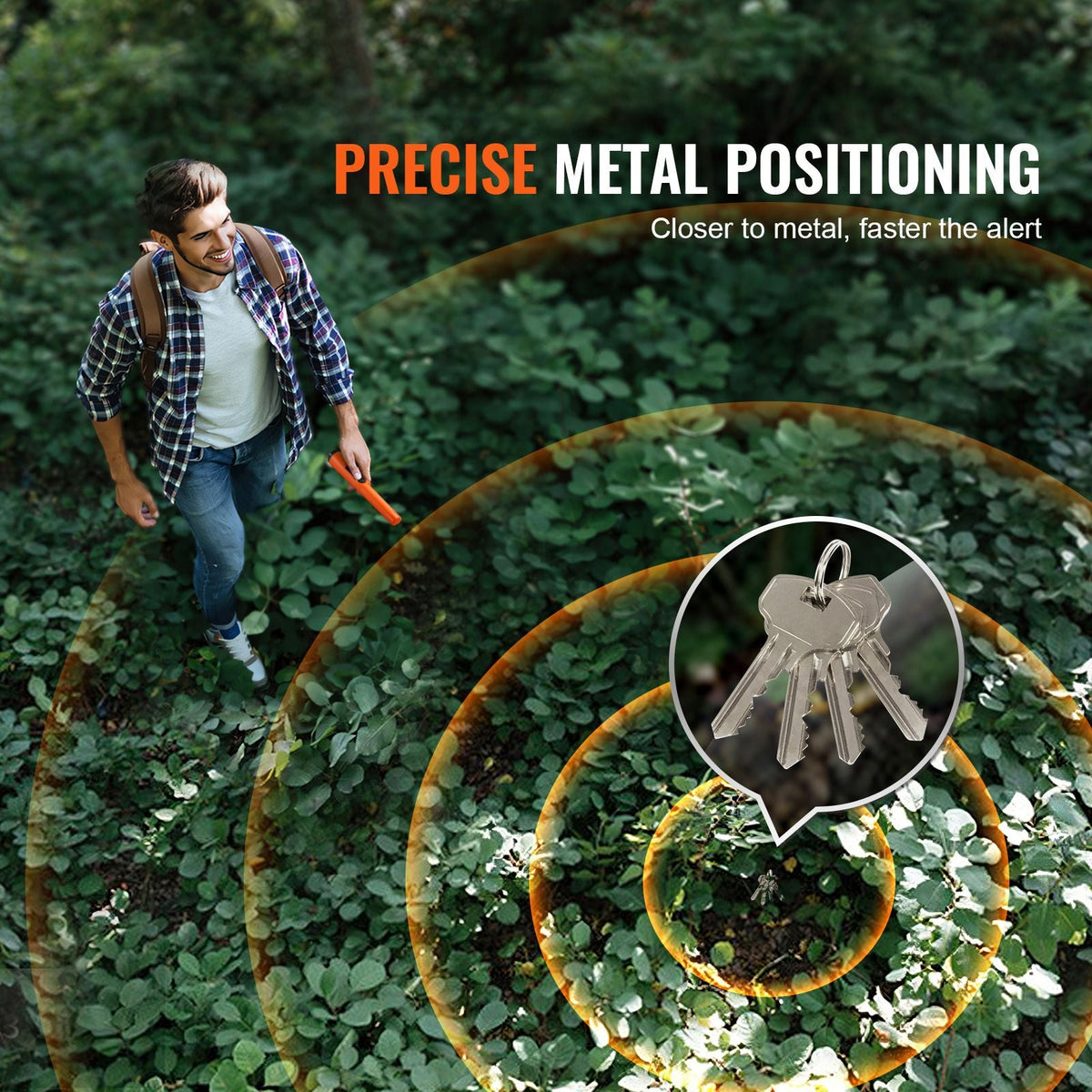 Metal Detector Pinpointer, Partial Waterproof Handheld Pin Pointer Wand, 1.96" Detection Depth, 3 Modes, Treasure Hunting Probe with Holster, Waterproof Bag and 9V Battery, for Adults and Kids