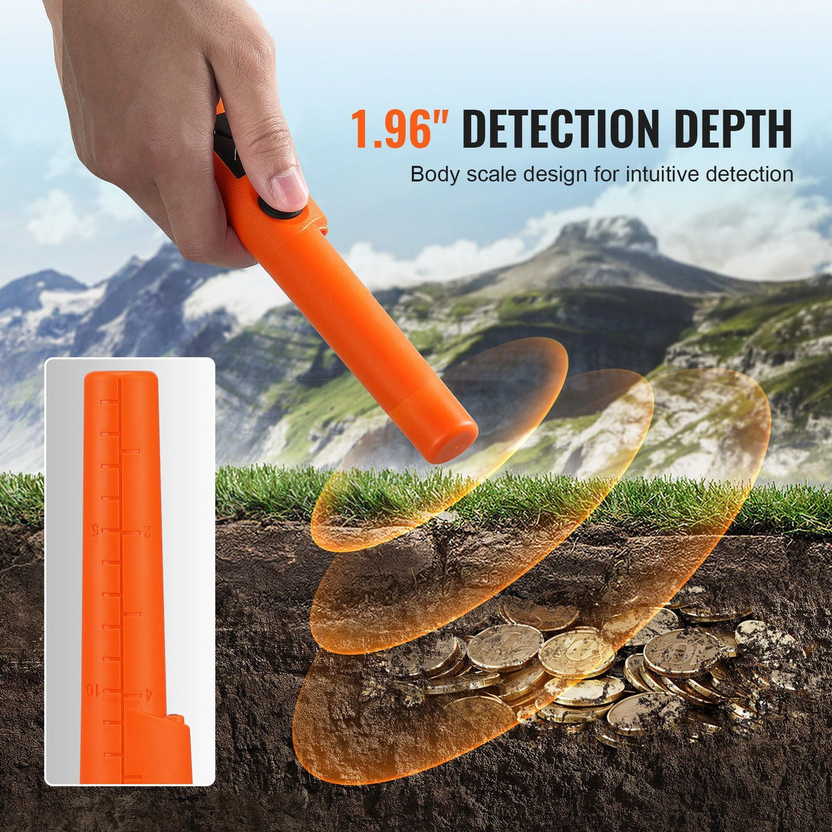 Metal Detector Pinpointer, Partial Waterproof Handheld Pin Pointer Wand, 1.96" Detection Depth, 3 Modes, Treasure Hunting Probe with Holster, Waterproof Bag and 9V Battery, for Adults and Kids