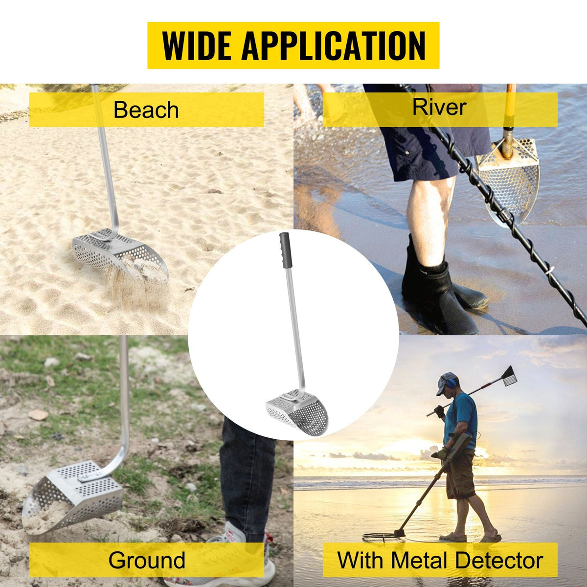 Metal Detector Sand Scoop, Stainless Steel Metal Detecting Beach Scoop Scoops, 10 MM Hole Beach Metal Detector Scoop Shovel, with Stainless Steel Handle Pole, for Metal Detecting Treasure Huntin