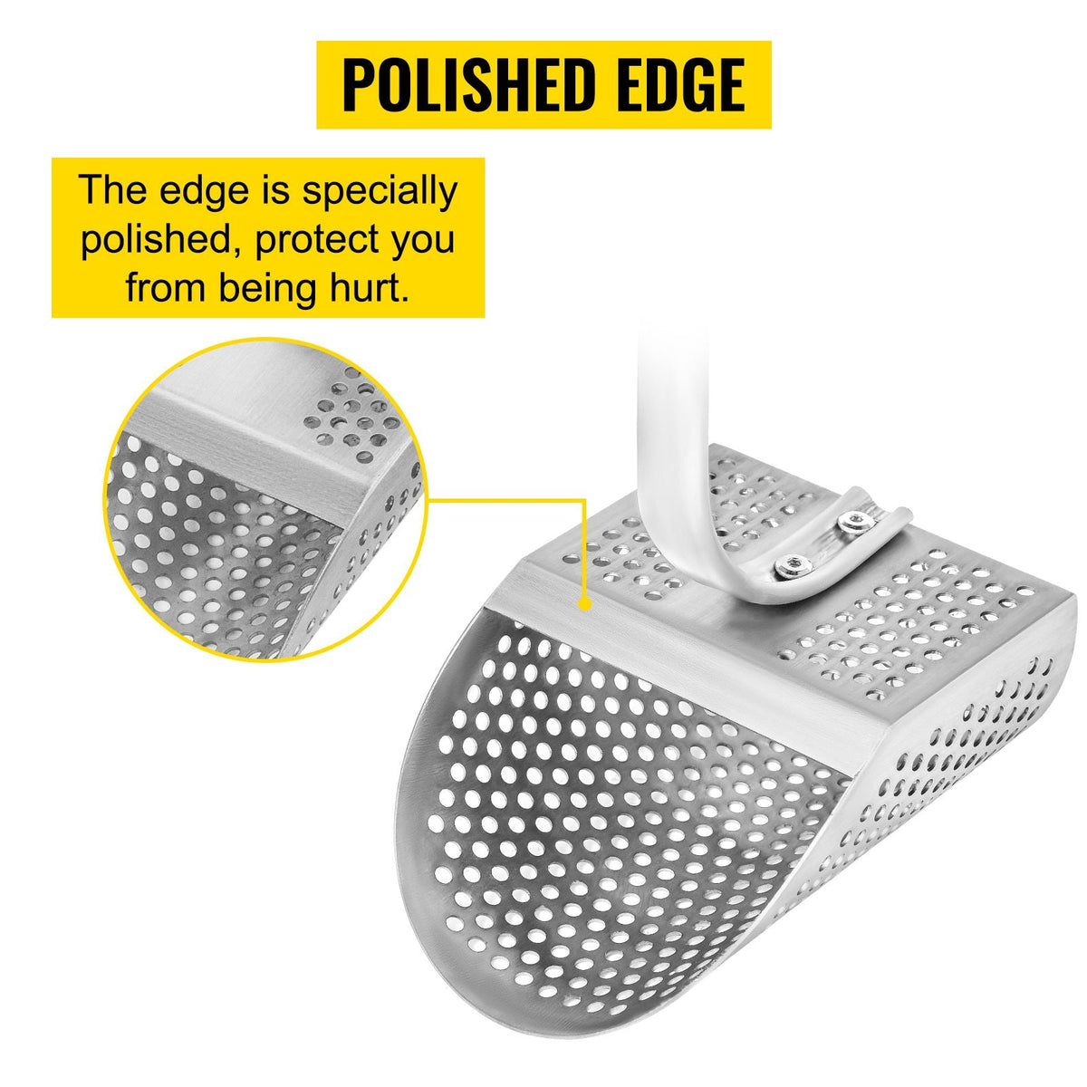 Metal Detector Sand Scoop, Stainless Steel Metal Detecting Beach Scoop Scoops, 10 MM Hole Beach Metal Detector Scoop Shovel, with Stainless Steel Handle Pole, for Metal Detecting Treasure Huntin