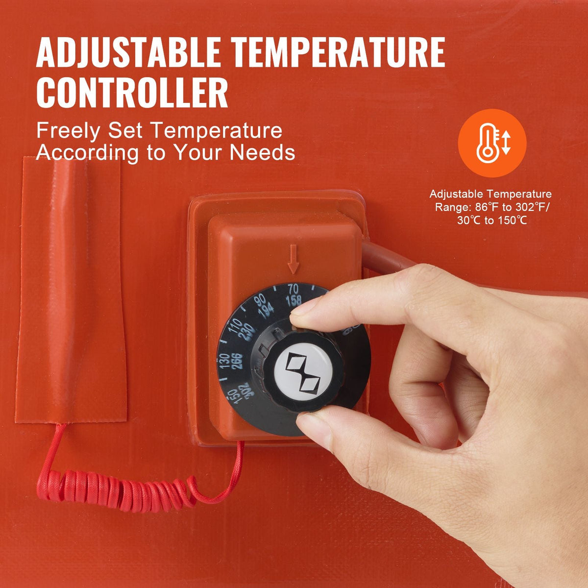 Metal Drum Heater, 800 Watt 7.75 inch Width, Pail Heating Band for 5 Gallon Barrel, 86-302Fahrenheit Adjustable Thermostat, High Efficiency Silicone Grease Keg Heater, FCC Listed Orange