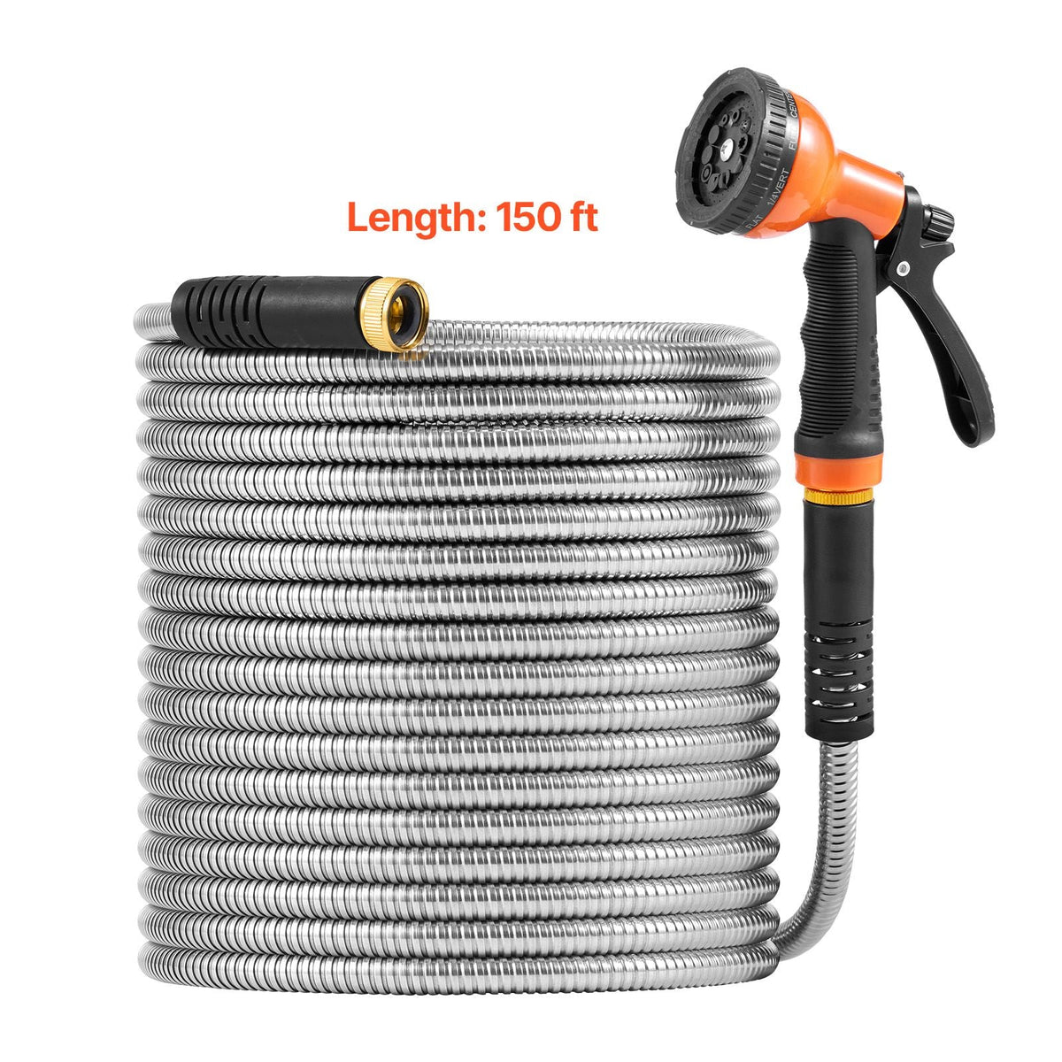 Metal Garden Hose 150 ft, Rust Proof Stainless Steel Water Hose, Heavy Duty Backyard Hose with 10 Function Nozzle, No-Kink & Flexible Water Pipe, Lightweight Metal Hose for Yard, Outdoor