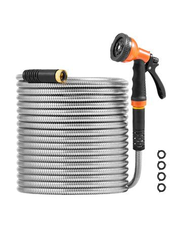Metal Garden Hose 200 ft, Rust Proof Stainless Steel Water Hose, Heavy Duty Backyard Hose with 10 Function Nozzle, No-Kink & Flexible Water Pipe, Lightweight Metal Hose for Yard, Outdoor