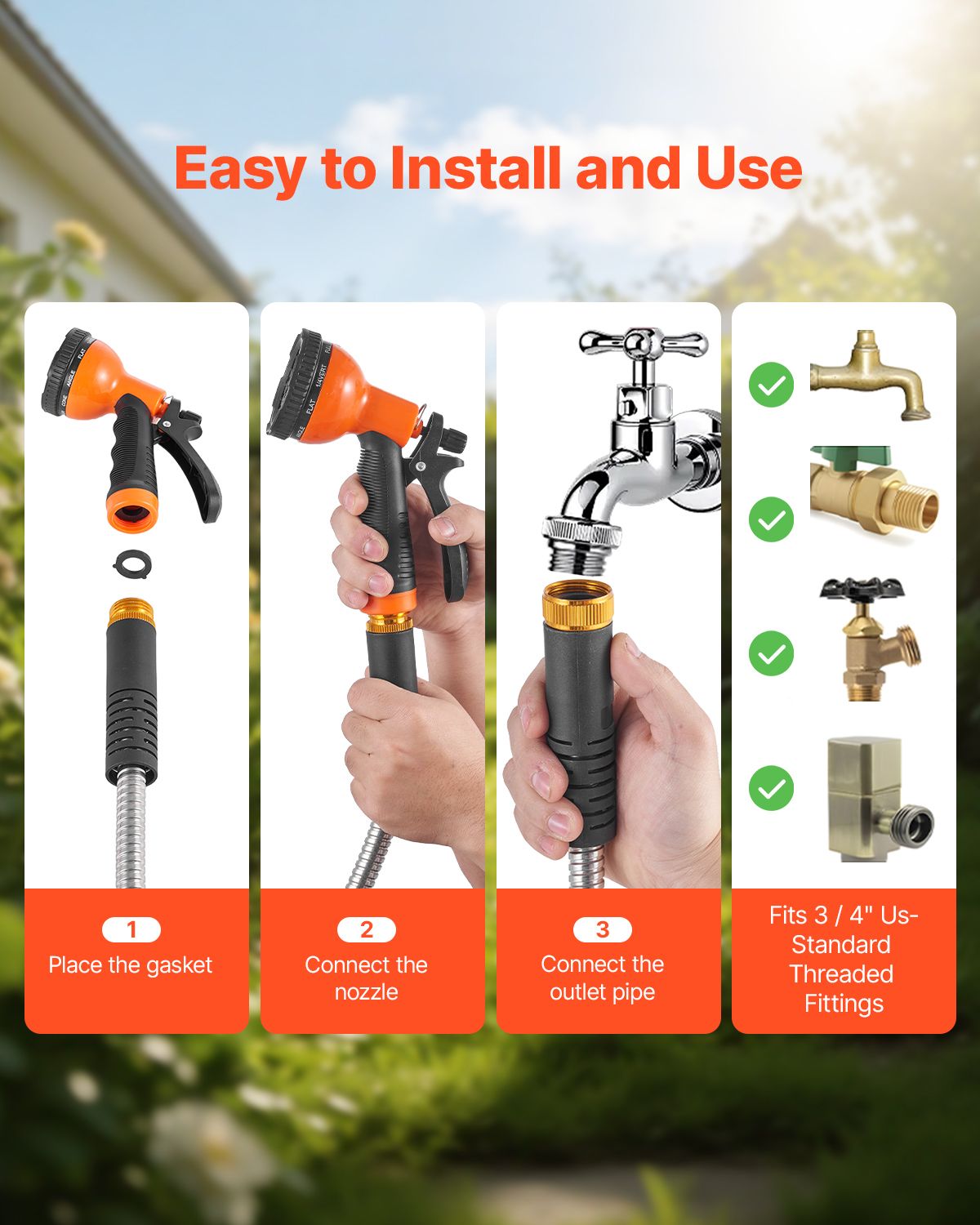 Metal Garden Hose 200 ft, Rust Proof Stainless Steel Water Hose, Heavy Duty Backyard Hose with 10 Function Nozzle, No-Kink & Flexible Water Pipe, Lightweight Metal Hose for Yard, Outdoor