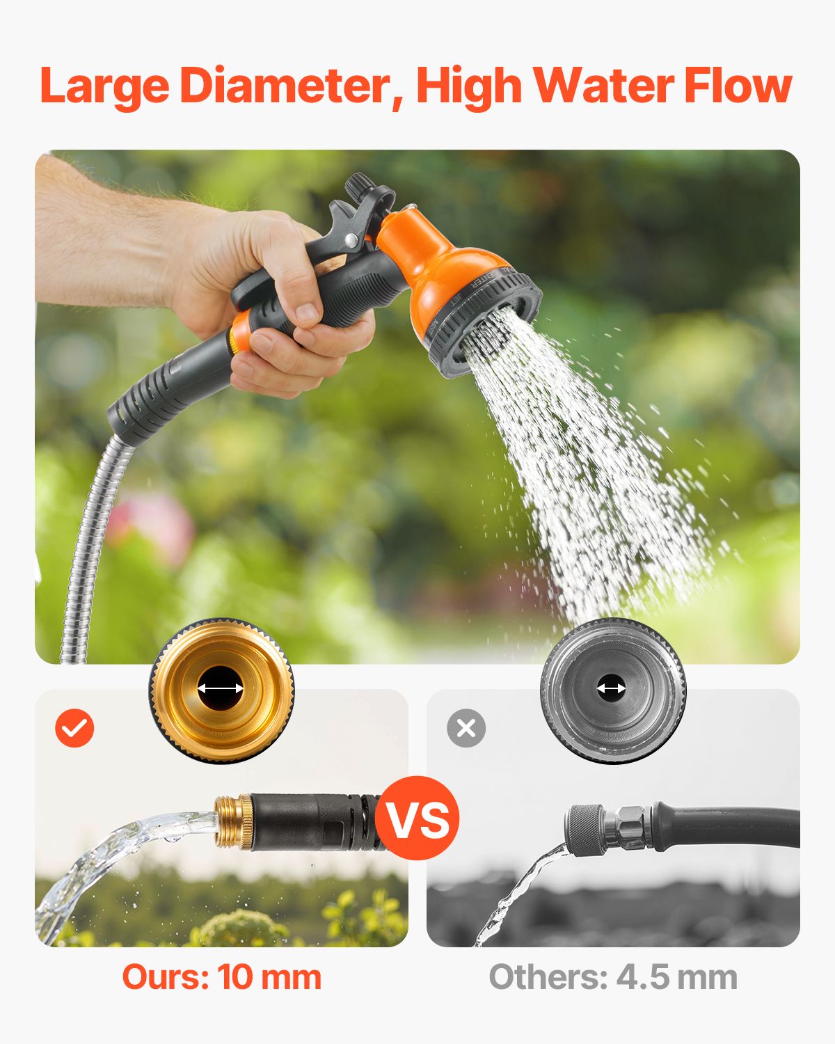 Metal Garden Hose 200 ft, Rust Proof Stainless Steel Water Hose, Heavy Duty Backyard Hose with 10 Function Nozzle, No-Kink & Flexible Water Pipe, Lightweight Metal Hose for Yard, Outdoor