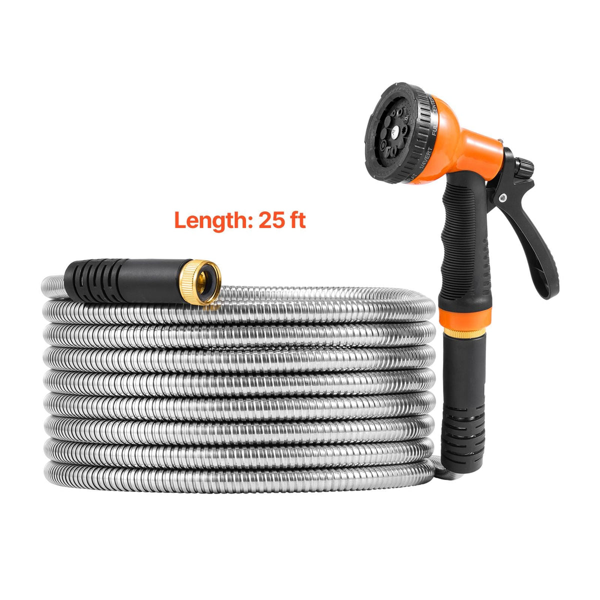 Metal Garden Hose 25 ft, Rust Proof Stainless Steel Water Hose, Heavy Duty Backyard Hose with 10 Function Nozzle, No-Kink & Flexible Water Pipe, Lightweight Metal Hose for Yard, Outdoor