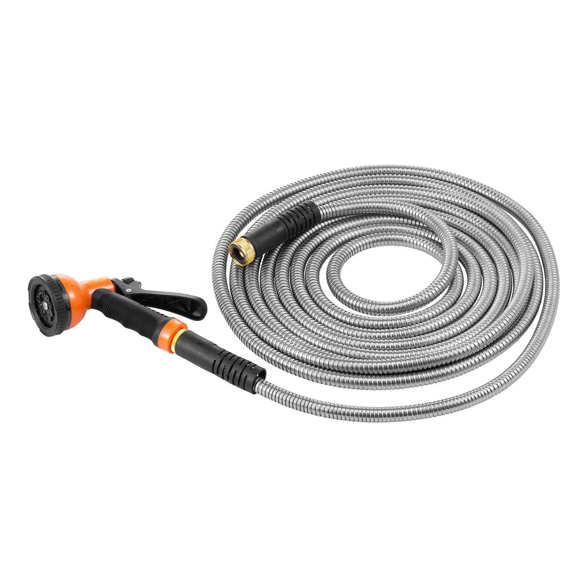 Metal Garden Hose 25 ft, Rust Proof Stainless Steel Water Hose, Heavy Duty Backyard Hose with 10 Function Nozzle, No-Kink & Flexible Water Pipe, Lightweight Metal Hose for Yard, Outdoor