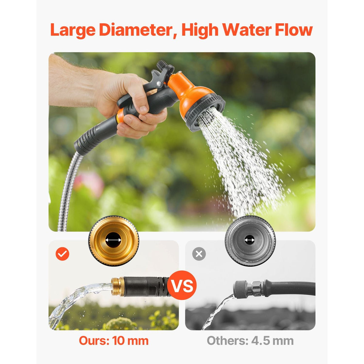 Metal Garden Hose 25 ft, Rust Proof Stainless Steel Water Hose, Heavy Duty Backyard Hose with 10 Function Nozzle, No-Kink & Flexible Water Pipe, Lightweight Metal Hose for Yard, Outdoor