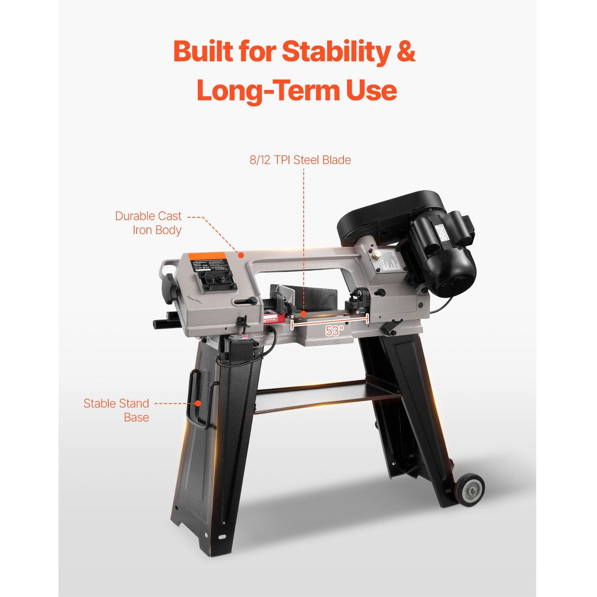 Metal Horizontal Band Saw, 4 in x 6 in Rectangular Cutting Capacity, 110V Metal Vertical Cutting Bandsaw with 550W Motor, 0-45° Angle Adjustment, Variable Speed, for Metal, Wood, and Plastic