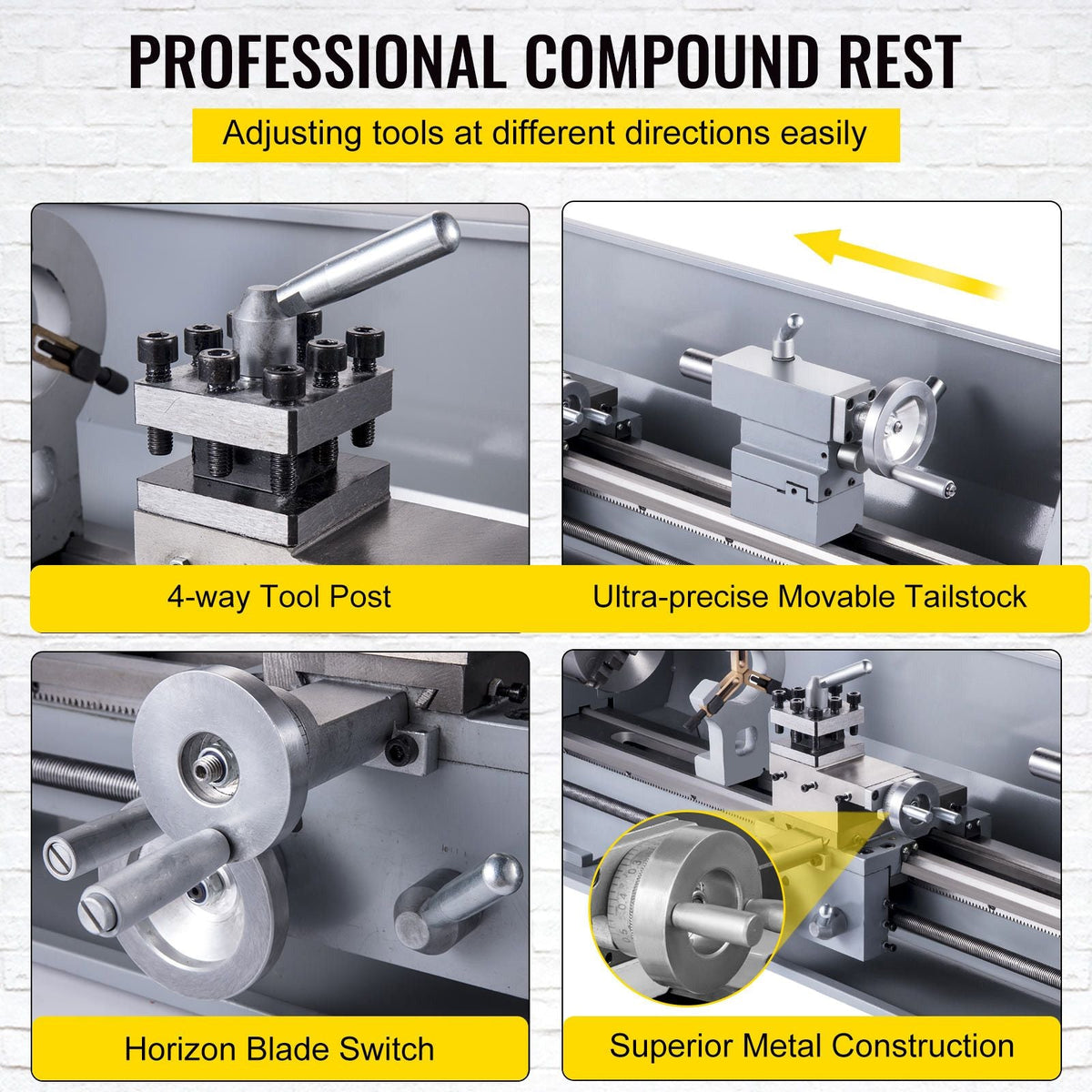 Metal Lathe, 210x720 Mini Lathe Machine, 2500 RPM Variable Speed Change, 750W Precision Mini Lathe, Metal Working Lathe with Brushless Motor, Milling Machine for Various Metal Turning