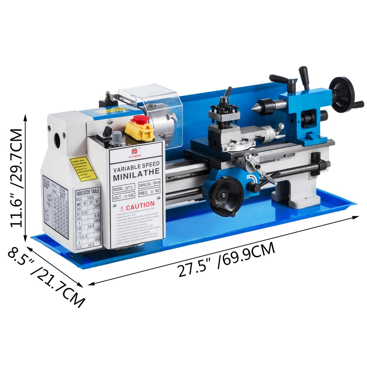 Metal Lathe 7"x12",Precision Bench Top Mini Metal Lathe 550W, Metal Lathe Variable Speed 50-2500 RPM Nylon Gear With A Movable Lamp for Precision Parts Processing