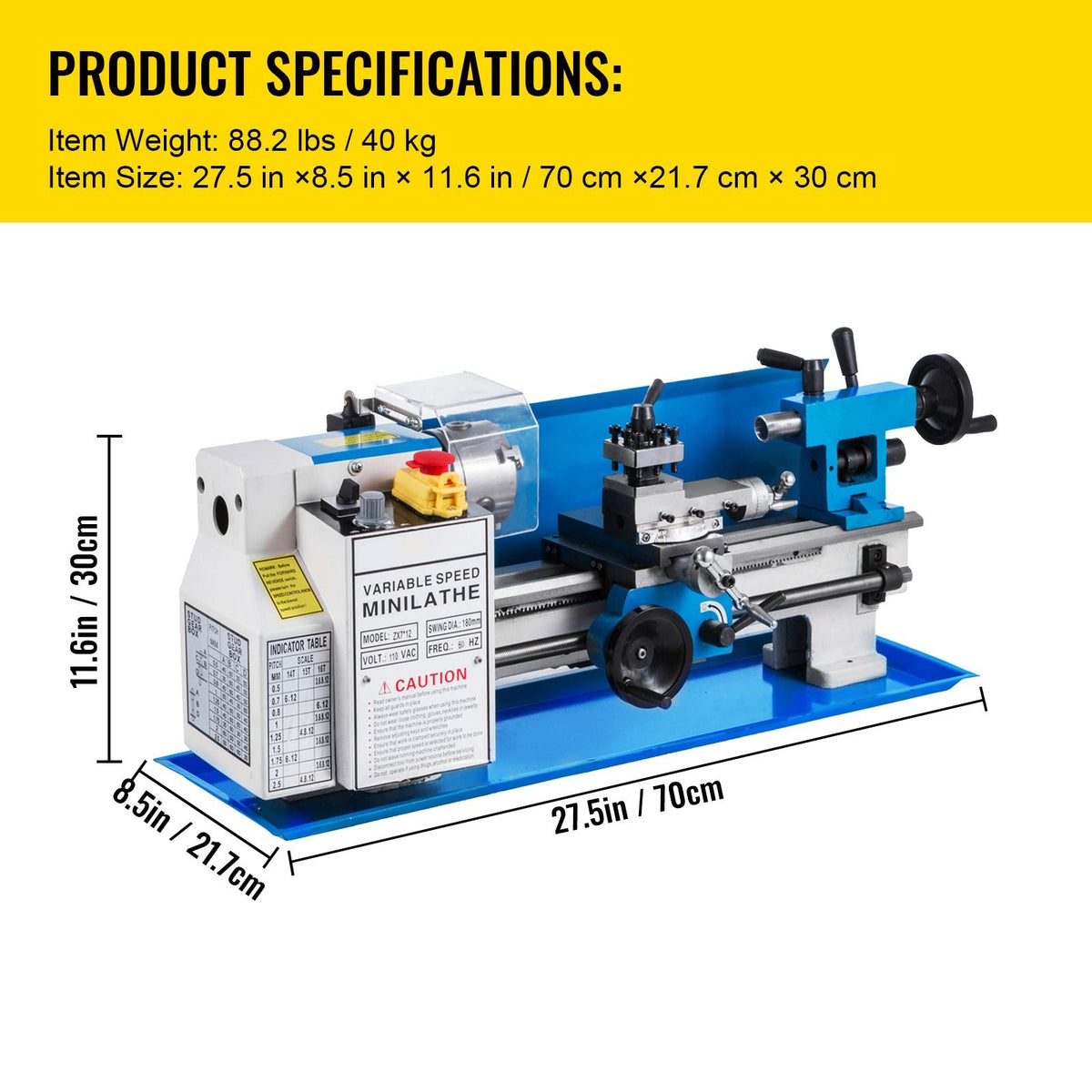 Metal Lathe 7"x12",Precision Bench Top Mini Metal Lathe 550W, Metal Lathe Variable Speed 50-2500 RPM Nylon Gear With A Movable Lamp for Precision Parts Processing