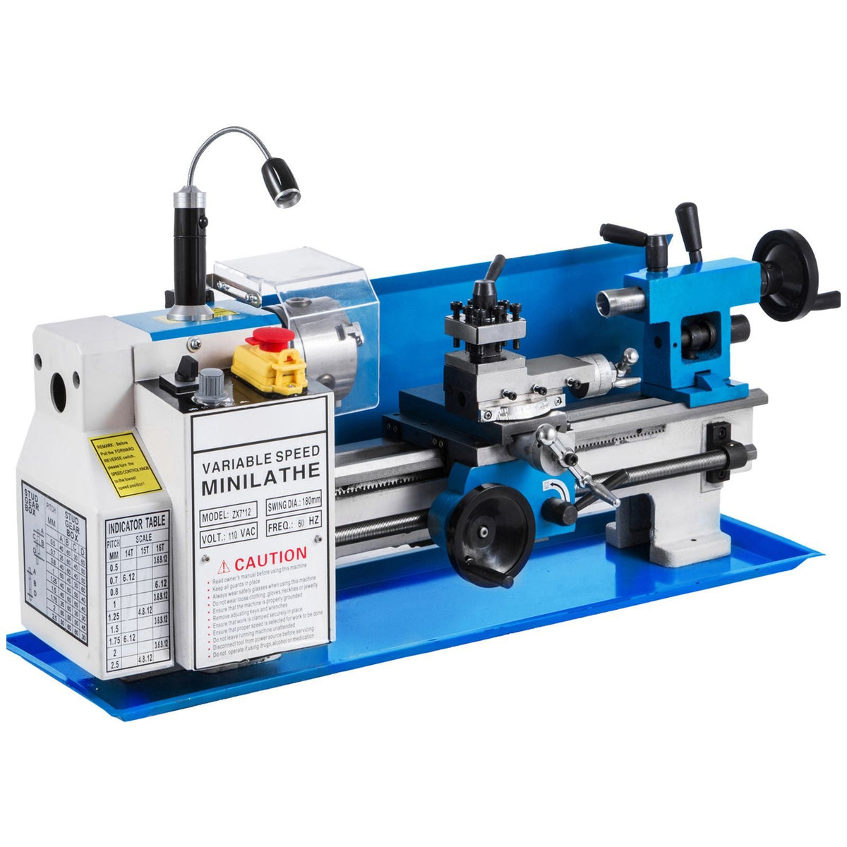 Metal Lathe 7"x12",Precision Bench Top Mini Metal Lathe 550W, Metal Lathe Variable Speed 50-2500 RPM Nylon Gear With A Movable Lamp for Precision Parts Processing